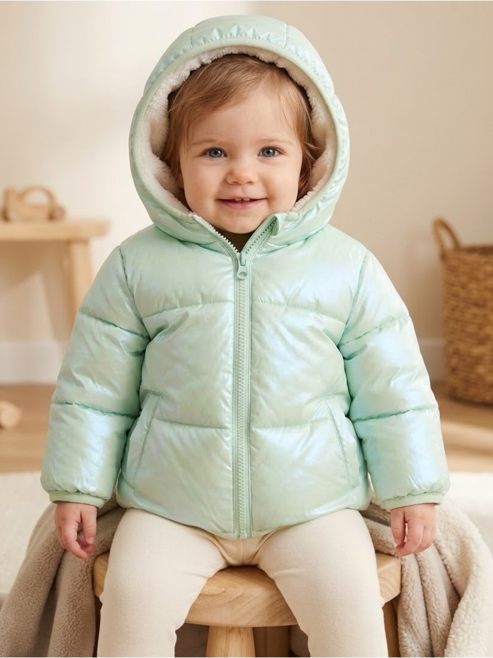 NEW Swiss Tech Baby Girl Hooded Puffer Jacket Mint Green, Size 12 Months, Winter